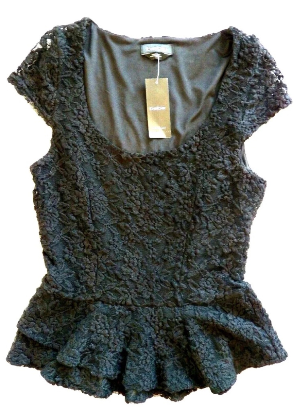 NWT Bebe lace peplum ruffle top xxs